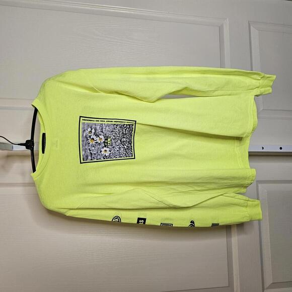 Petals Graphic Long Sleeve T-Shirt - Neon Yellow - Picture 1 of 5